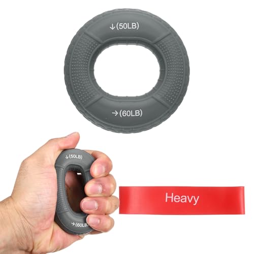 Silicone Ring Grip Strength Trainer with Finger Extension Band, Hand Grip Strengthener Forearm Trainer Kit - color: Grey, size: 50-60LB