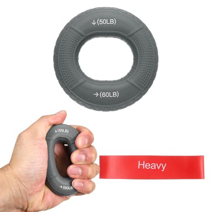 Silicone Ring Grip Strength Trainer with Finger Extension Band, Hand Grip Strengthener Forearm Trainer Kit - color: Grey, size: 50-60LB