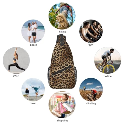 Leopard Print Crossbody Sling Bags for Women Men Brown Animal Skin Pattern of Wild Animal Strong Panthera Sling Backpack Casual Chest Shoulder Bag Cute Cheetah Print Travel Hiking Daypack - color: Brown