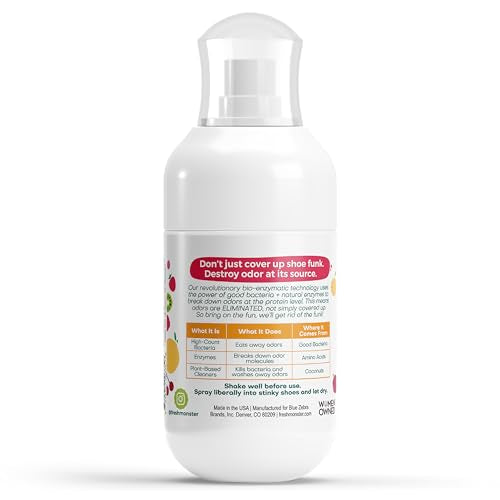 Fresh Monster Kids Deodorizing Shoe Spray, Fruity Fresh, 4 oz | Natural Shoe Deodorizer Spray with All-Day Odor Protection, Bio-Enzyme Technology, Eliminates Odors, Toxin-Free, Made in USA