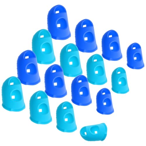 16 Pcs Finger Tips, Silicone Finger Tip Protectors Rubber 4 Sizes Guitar Fingertip Protector Rubber Anti-Slip Breathable Cover for Paper Sorting Money Counting Sewing Guitar Playing - color: Blue