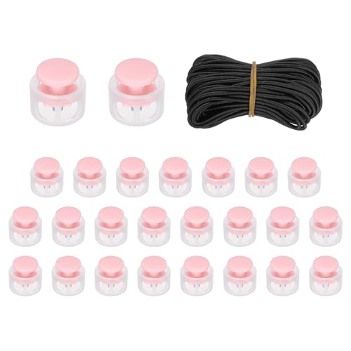 uxcell 25 Pcs Double Hole Cord Locks with 32.8 ft Elastic Cord, 14mm Nylon Spring Toggle Stopper Clip for Backpack Shoelaces Drawstring Paracord Pants, Pink - color: Pink, size: 14mm