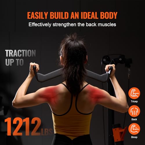 VEVOR LAT Pulldown Attachments, Cable Machine Rowing T-bar V-bar Tricep Pull Down Bar, Back Strength Training Rubber Coated Handle Grip, Bicep Curl Tricep LAT Pulldown Bar for Home Gym Fitness - size: 23x4.5x6.7"