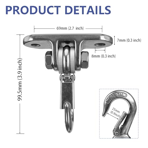 Heavy Duty Swing Hanger Stainless Steel 180° Smooth Operation Screws Bolts, Playground Porch Swing Set Trapeze Wooden Sets Indoor Outdoor - size: 3.9"