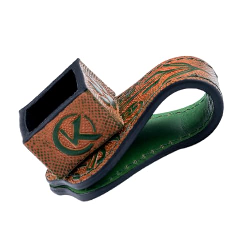 KONLLEN Leather Magnetic Chalk Holder, Pool Cue Accessory | Round or square engraved leather holder keeps billiard chalk secure and easy to reach during pool play. - color: VT Holder-Green