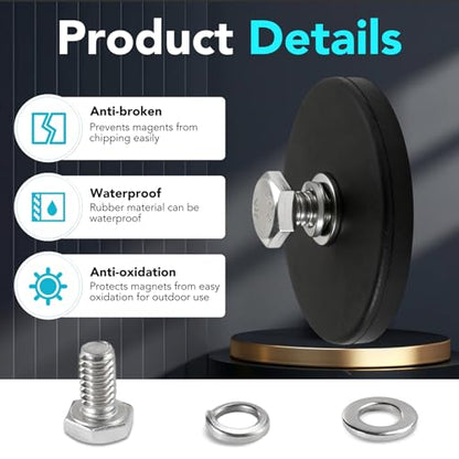 DIYMAG Rubber Coated Mounting Magnets 1/4in 30lbs 6pcs | Anti-Scratch Strong Cover, Sturdy Magnet Base, Magnetic Holding Power, for Camera, Light Bar, Mirror, License Plate - size: 1/4in Female-30LB-1.69in