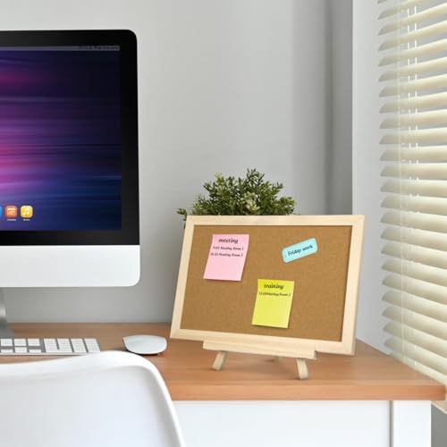 MAGICLULU Double-Sided Cork Bulletin Board with Wooden Frame Wooden Message Board with Easel Stand for Notes, Photos and Displays 11.81x7.87 Inch