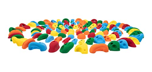 Atomik Rock Climbing Holds Set of 120 Bolt-On Barefoot Friendly Hand and Footholds in Assorted Bright Tones Great for Ninja Gyms, and Gymnastics