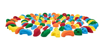 Atomik Rock Climbing Holds Set of 120 Bolt-On Barefoot Friendly Hand and Footholds in Assorted Bright Tones Great for Ninja Gyms, and Gymnastics