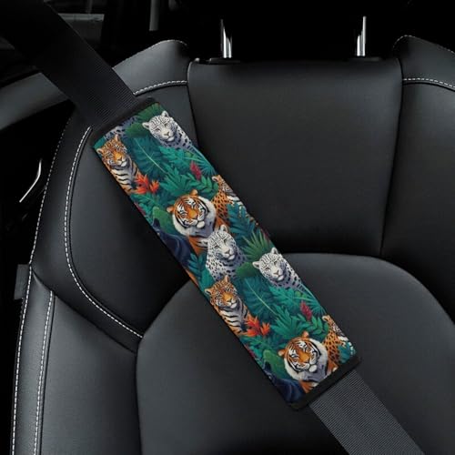 2 Piece Jungle Animals Lion Tiger Leopard Print Car Seat Belt Pad Breathable Seat Belt Cushion for Child, Stroller Pushchair High Chair, Easy Install (No Tool) - color: Pattern 111