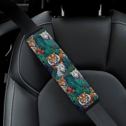 2 Piece Jungle Animals Lion Tiger Leopard Print Car Seat Belt Pad Breathable Seat Belt Cushion for Child, Stroller Pushchair High Chair, Easy Install (No Tool) - color: Pattern 111
