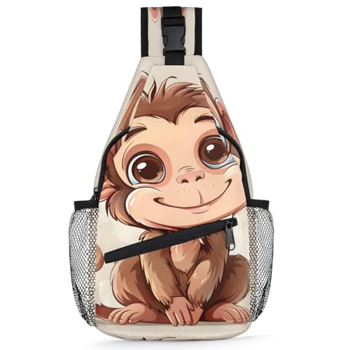 Cute Animals Monkeys Sling Bags for Women Men, Waterproof Crossbody Sling Backpack Travel Outdoor Sports Chest Bag - color: Orange