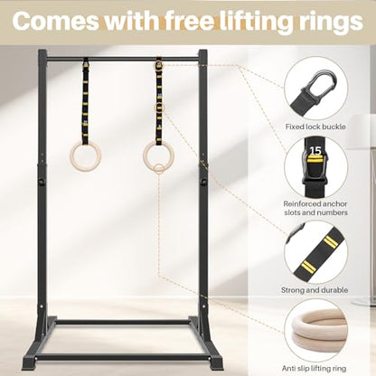 Pull Up Station, Bongkim Power Tower Portable Pullup Bar Station, Pull Up Bar for Home Gym, Pull Up Tower Station 330LBS - color: Black-Rings