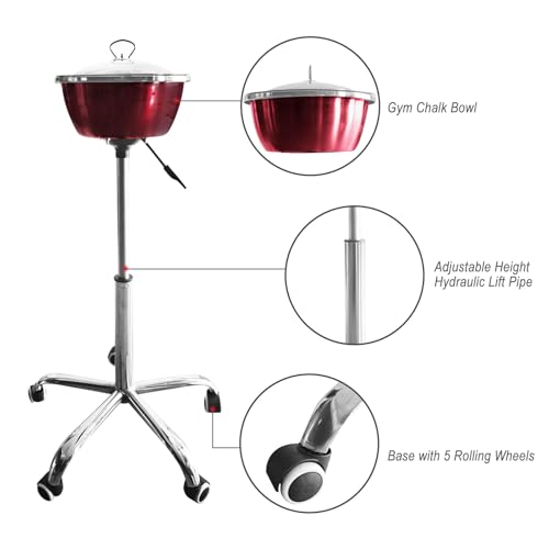 Portable Gym Chalk Stand with Stainless Steel Bowl Freestanding Gym Chalk Holder Bucket with Heavy Duty Rolling Wheels for Gymnastics Weight Lifting Climbing Accessories,Red