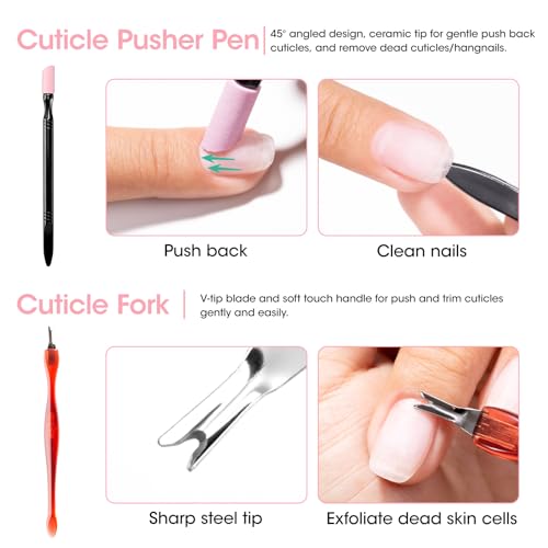 Gellen Nail Care Kit with 10PCS Manicure Tools: Nail Strengthener Sakura | 2Pcs Nail File & Buffer 100/180, Cuticle Pusher Pen, Cuticle Oil & Remover, Fork | Nail Clipper & Brush