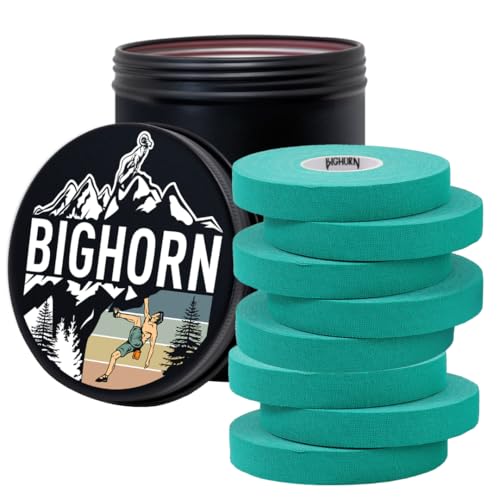 Bighorn Athletics Finger Tape, Male Climber Tin, 0.5" x 45ft, 8Rolls, Green | Climbing tape with retro design tape holder for tension support & bouldering. EZ tear, strong adhesive, residue-free. - color: Green