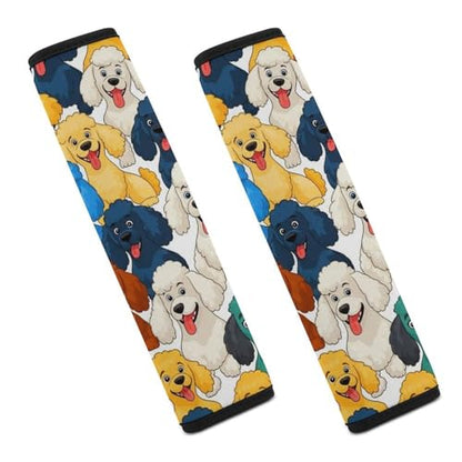 2PCS Cartoon Poodle Dog Cute Puppy Dogs Seat Belt Shoulder Pad Soft Padded Harness Pads Strap for Adults and Children, All Vehicles, Anti-Slip Pad - color: Pattern 262