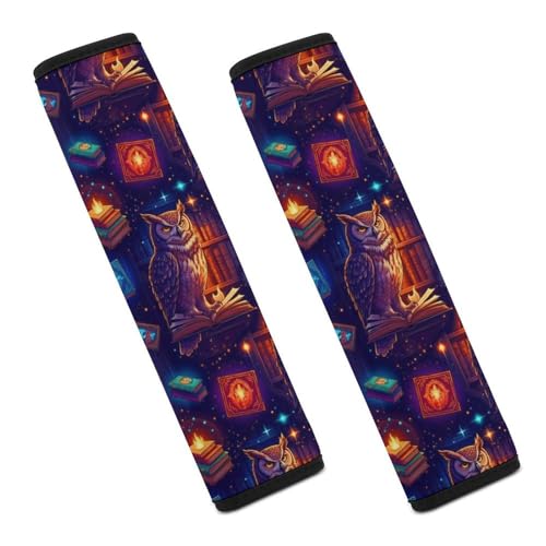 2PCS Soft Padded Car Seat Straps Shoulder Pads for Adult Use, Most Cars, Gothic Owl Reading Witch Book Shoulder Protector, Shock Absorption - color: Pattern 639