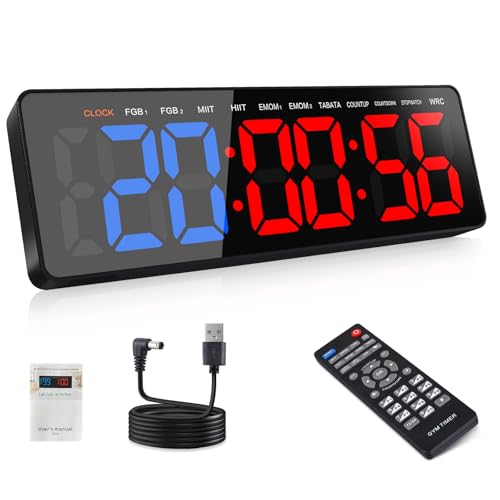 Gym Timers, 16.5" Large LED Display Wall Clock, Interval Timer for Workout, Stopwatch/Countdown Timer with Remote, 12/24H Digital Wall Clock, Portable Home Gym Accessories - size: 16.5 inch