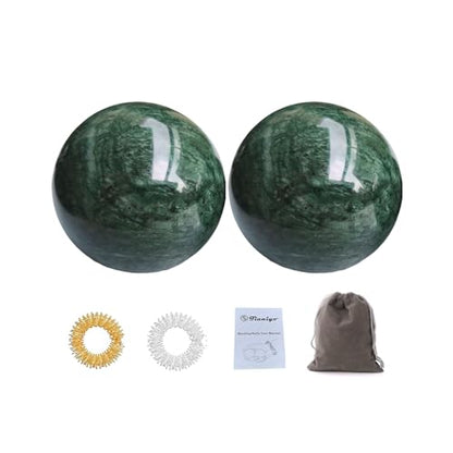 Baoding Balls 2Pcs, 2 inch Natural Marble Baoding Chinese Meditation Balls, with Carry Case for Hands Stress Relief, Dark Green - color: Dark Green, size: Large-2"