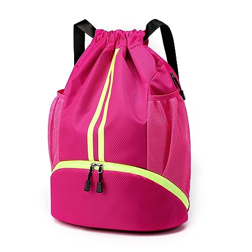 Valleycomfy Sports Drawstring Backpack - Water Resistant String Bag Rose | with Side Mesh Pockets Shoe Compartment Gym Backpack for Women & Men - color: A-rose