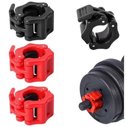 4 Pack Dumbbell Barbell Clamps 30mm, Quick Release Weight Bar Collars, Secure Locking Barbell Clips for Weightlifting, Workout, Strength Training & Fitness Accessories - color: Black+red