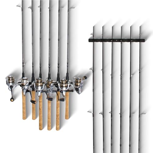 Rush Creek Creations, Ceiling Fishing Rod Holder for 6 Rods, Fishing Pole Holder for Garage Organization & Wall Storage, Gear, Accessories(2 Horizontal Rack)(Pack of 6) - size: Two Pack (Pack of 6)