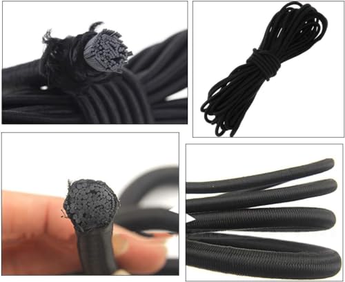 30pcs Plastic Cord Locks with 1/8-Inch 50ft Elastic Cord Heavy Stretch Round String, 10Pcs Sing-Hole, 10pcs Double-Hole Spring Toggle Stopper Slider (3mm-Black)