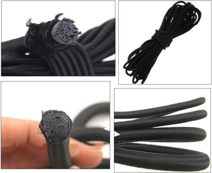 30pcs Plastic Cord Locks with 1/8-Inch 50ft Elastic Cord Heavy Stretch Round String, 10Pcs Sing-Hole, 10pcs Double-Hole Spring Toggle Stopper Slider (3mm-Black)
