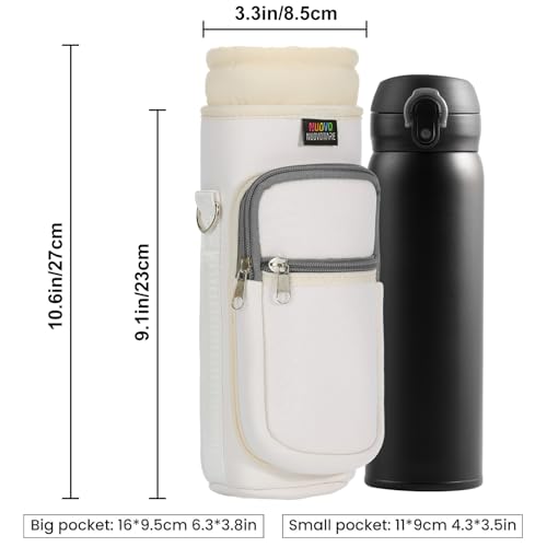 Nuovoware Water Bottle Carrier Bag, 25oz/32oz Water Bottle Holder with Strap, Adjustable Shoulder Hand Strap 2 Pocket Water Bottle Sling Bag Neoprene Sleeve for Hiking Travelling, MilkWhite - color: MilkWhite, size: 25-32 Ounces - Standard