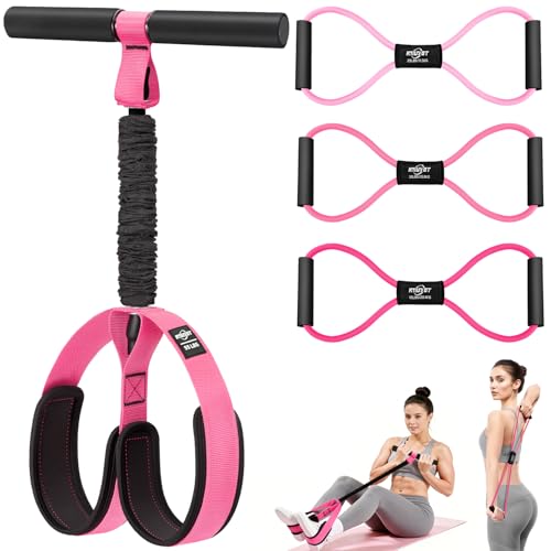 Upgraded Durable Pedal Resistance Band with Handle and Figure 8 Resistance Band Set, Stretch Bands for Exercise, Full Body Workout Equipment for Core Abs Waist Arms Back Stretching Training - color: Pink