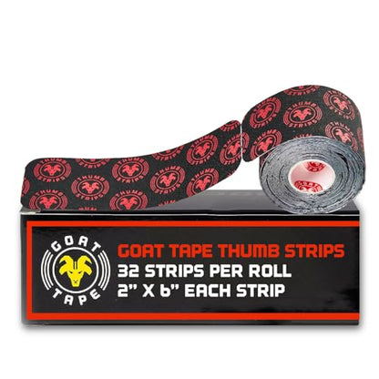 Thumb Strips Pre Cut Athletic Tape for Fingers - Black 2" x 6" - Extra Sticky Elastic Athletic Thumb Tape for Weightlifting, Cross Training, Gym Grips, Hook Grip, WOD Workout Hand Wrap