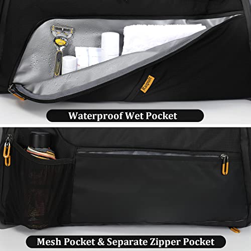 Raipult Gym Duffle Bag for Men Women, Travel Duffel Bag Backpack with Shoe Compartment & Wet Pocket, 50L Waterproof Sports Overnight Weekender Bag with USB Port, Black