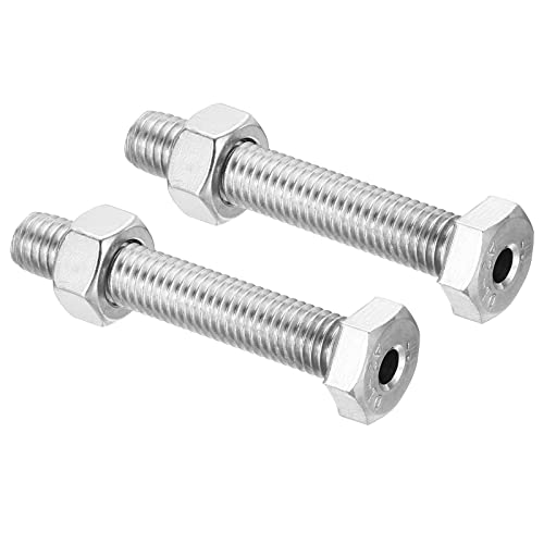 PATIKIL M10x60mm Hollow External Hexagon Screw, 2 Set Cylindrical Lamp Threading Socket Screws Through Hole Bolt with Nut 304 Stainless Steel - size: 60mm