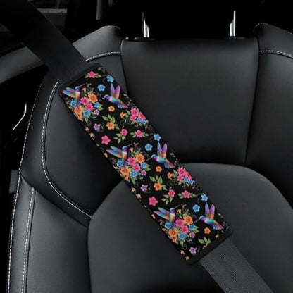 1 Pair Universal Soft and Comfortable Seat Belt Shoulder Pad for Adult Use, Stroller Pushchair High Chair, Flower Bird Hummingbird Neck Strap Covers, Anti-Slip Pad - color: Pattern 556