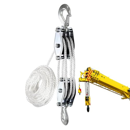 Rope Hoist Pulley System Multifunctional 2200 LBS Breaking Strength | 3/8 Rope for Lifting Hoisting Rigging Garage Shop Hunting Farm Construction Industrial Warehouse Marine Overhead Recovery - color: White