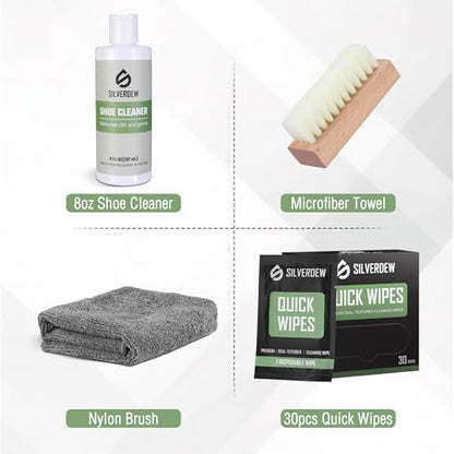 33PCS Shoe Cleaning Kit | 8oz Cleaner, 30 Pack Sneaker Wipes, Nylon Brushes, Microfiber Towel for Sneaker, Leather, Mesh & Canvas