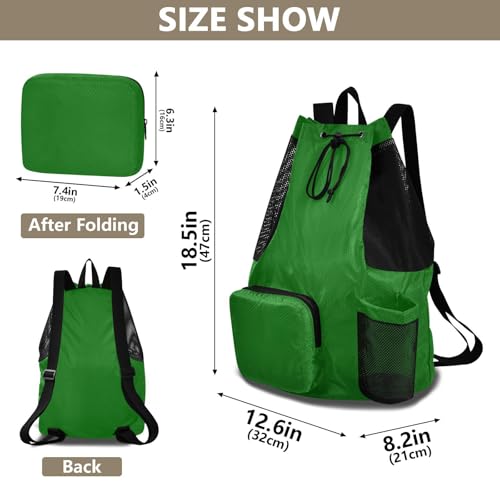 Yuiboo Dark Green Drawstring Bags for Men Women Climbing Gym Bag with Pockets Cinch Sack Dry Wet Separation