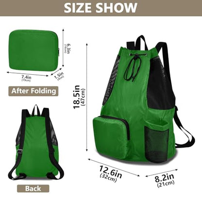 Yuiboo Dark Green Drawstring Bags for Men Women Climbing Gym Bag with Pockets Cinch Sack Dry Wet Separation
