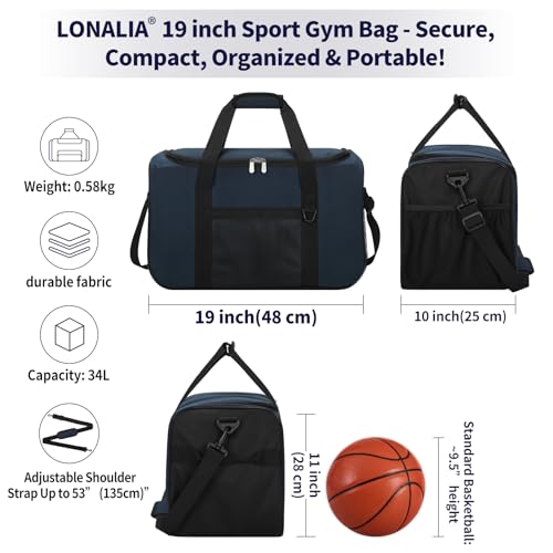 35L Sports Gym Duffle Bag - 19 inch Weekender Duffel for Workout, Basketball, Fitness, Training (Navy Blue) - color: Navy Blue