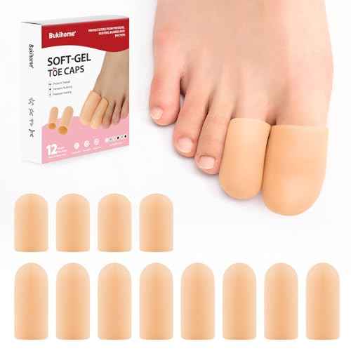 Bukihome 12 Pcs Gel Toe Cap, Toe Protector for Women Men - Cushions and Protects to Cover Toes, Relief Toe Pain from Ingrown Toenails, Corns, Blisters, Hammer Toes (8L + 4S) - color: Beige, size: Multi-Size