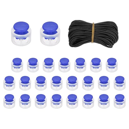 uxcell 25 Pcs Double Hole Cord Locks with 32.8 ft Elastic Cord, 14mm Nylon Spring Toggle Stopper Clip for Backpack Shoelaces Drawstring Paracord Pants, Blue - color: Blue, size: 14mm