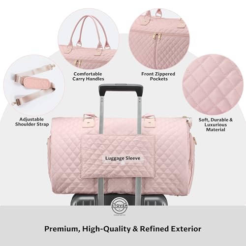 STOVER Women’s Convertible Garment Duffel Bag for Travel – 2-in-1 Carry-On Weekender/Overnight Tote - Wrinkle-Free Dresses, Suits & Clothes + Shoe Compartment & Bonus Toiletry Bag (Blush Pink) - color: Blush Pink