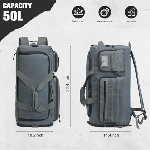 G4Free 3-in-1 Travel Duffle Bag for Men and Women, 50L Large Gym Sports Bags Tactical Military Duffle Backpack with Shoes Compartment and Wet Pocket (Dark Gray) - color: Dark Grey