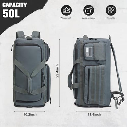 G4Free 3-in-1 Travel Duffle Bag for Men and Women, 50L Large Gym Sports Bags Tactical Military Duffle Backpack with Shoes Compartment and Wet Pocket (Dark Gray) - color: Dark Grey