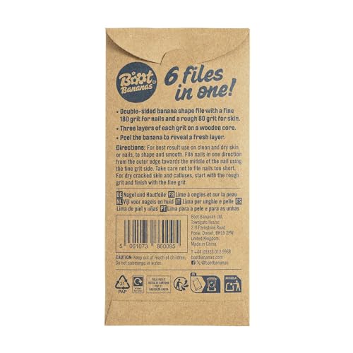 Boot Bananas 2-in-1 Nail & Skin File – 6 Dual-Grit Emery Board Nail Files for Hard Skin, Callus, as Heel File, Verruca File, Foot Filer & Foot Buffer – Wooden Foot File for Men & Women