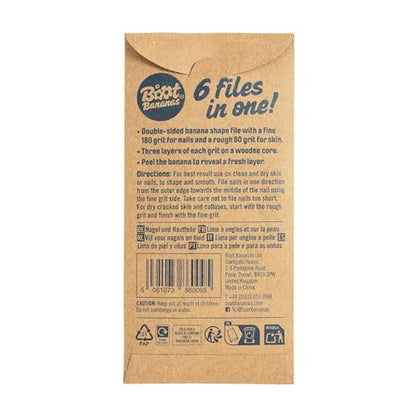 Boot Bananas 2-in-1 Nail & Skin File – 6 Dual-Grit Emery Board Nail Files for Hard Skin, Callus, as Heel File, Verruca File, Foot Filer & Foot Buffer – Wooden Foot File for Men & Women