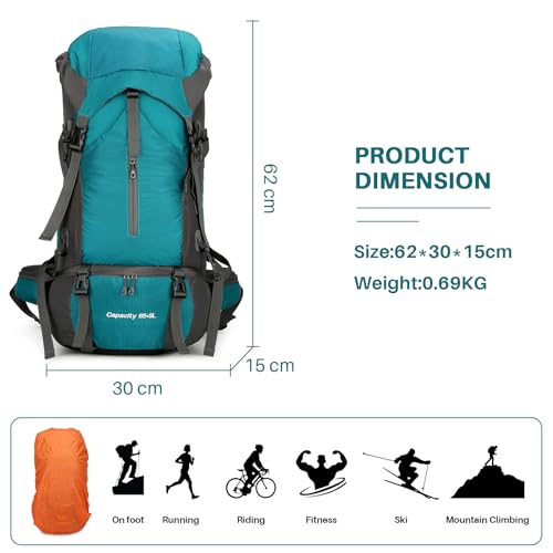OKYUK 70L Hiking Backpack, Camping Hiking Back Pack, Water Resistant Lightweight Mountain Climbing Bag, Outdoor Camping Sport Daypack with Rain Cover, for Travel, Touring, Cycling (Green, 70L) - color: Green
