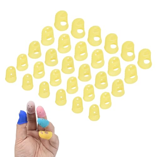 PATIKIL 30 Pcs Silicone Finger Tips, 18/20/21.5/23/25mm Anti-Slip Textured Surface Reinforced Protectors Fingertip Covers Reusable Thimbles for Money Counting Guitar Sewing, Yellow - color: Yellow, size: 18/20/21.5/23/25mm