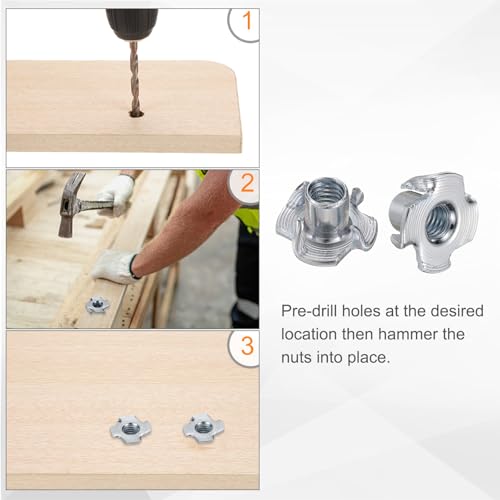 HARFINGTON M6x10mm T-Nuts 4 Pronged Tee Nut 0.69" x 0.39" Fully Thread Carbon Steel Inserts for Wood, Rock Climbing Holds, Cabinetry, Furniture 50pcs - size: M6x10mm